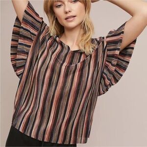 Vanessa Virginia Bienville Anthro Blouse Sz Lg Crinkle Pleats Striped Top